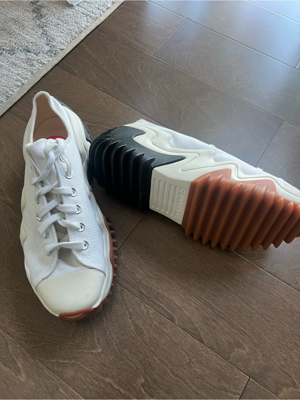 Converse White Canvas Low Top Sneakers with Black & Gum Sole - Picture 1 of 3